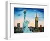 Statue of Liberty with view of NEW YORK-Martina Bleichner-Framed Art Print