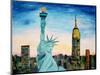 Statue of Liberty with view of NEW YORK-Martina Bleichner-Mounted Art Print