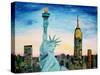 Statue of Liberty with view of NEW YORK-Martina Bleichner-Stretched Canvas
