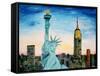 Statue of Liberty with view of NEW YORK-Martina Bleichner-Framed Stretched Canvas