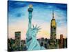 Statue of Liberty with view of NEW YORK-Martina Bleichner-Stretched Canvas
