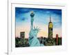 Statue of Liberty with view of NEW YORK-Martina Bleichner-Framed Art Print