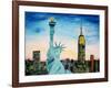 Statue of Liberty with view of NEW YORK-Martina Bleichner-Framed Art Print