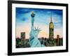 Statue of Liberty with view of NEW YORK-Martina Bleichner-Framed Art Print