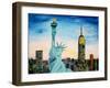 Statue of Liberty with view of NEW YORK-Martina Bleichner-Framed Art Print