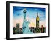 Statue of Liberty with view of NEW YORK-Martina Bleichner-Framed Art Print