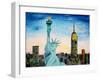 Statue of Liberty with view of NEW YORK-Martina Bleichner-Framed Art Print