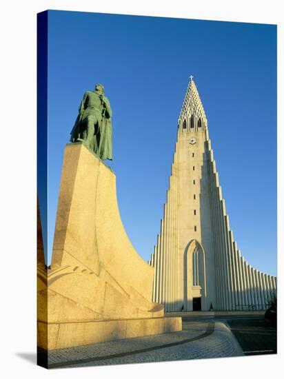 Statue of Liefer Eriksson and Hallgrimskikja Church, Reykjavik, Iceland, Polar Regions-Simon Harris-Stretched Canvas