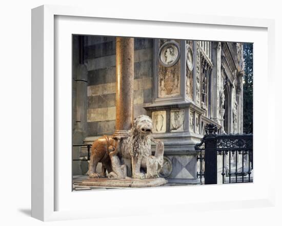 Statue of Lion Guarding Porch of Santa Maria Maggiore Basilica, Bergamo, Italy, 12th-17th Centuries-null-Framed Giclee Print