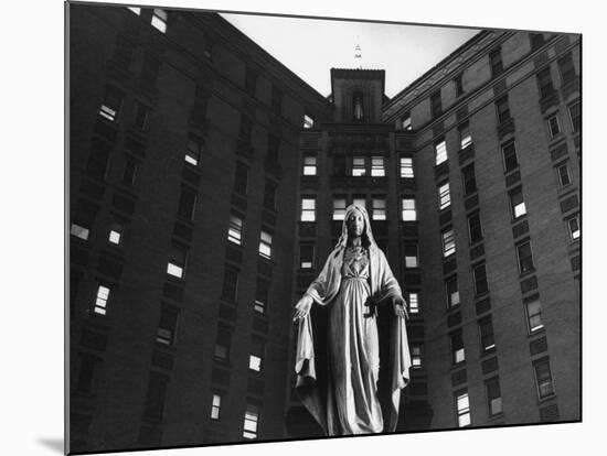 Statue of Mary in front of Catholic Hospital in Chicago, Symbolizing Mother of Mercy-John Dominis-Mounted Photographic Print