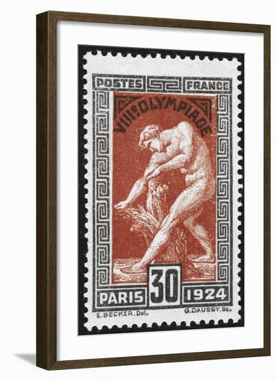 Statue Of Milan De Crotone. France 1924 Olympic Games 30 Centimes, Unused-null-Framed Giclee Print