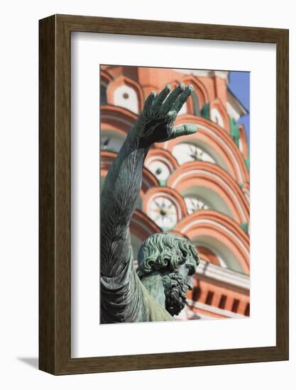 Statue of Minin and Pozharskiy and St. Basil's Cathedral in Red Square, Moscow, Russia, Europe-Martin Child-Framed Photographic Print