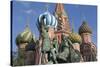 Statue of Minin and Pozharskiy and the Onion Domes of St. Basil's Cathedral in Red Square-Martin Child-Stretched Canvas