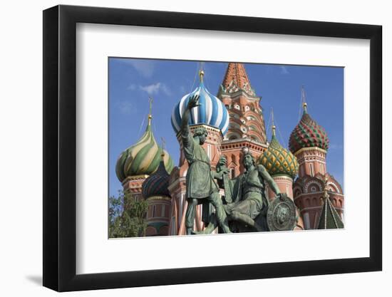 Statue of Minin and Pozharskiy and the Onion Domes of St. Basil's Cathedral in Red Square-Martin Child-Framed Photographic Print