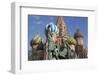 Statue of Minin and Pozharskiy and the Onion Domes of St. Basil's Cathedral in Red Square-Martin Child-Framed Photographic Print