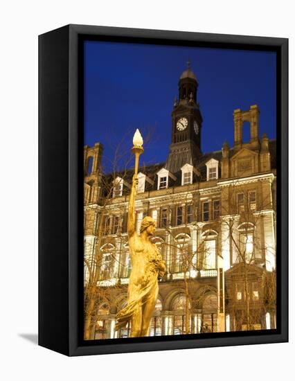 Statue of Morn and Old Post Office in City Square at Dusk, Leeds, West Yorkshire, Yorkshire, Englan-Mark Sunderland-Framed Stretched Canvas