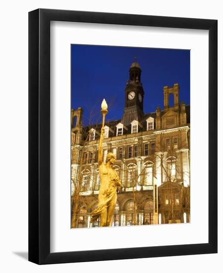 Statue of Morn and Old Post Office in City Square at Dusk, Leeds, West Yorkshire, Yorkshire, Englan-Mark Sunderland-Framed Photographic Print