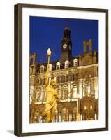 Statue of Morn and Old Post Office in City Square at Dusk, Leeds, West Yorkshire, Yorkshire, Englan-Mark Sunderland-Framed Photographic Print