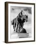 Statue of Pioneer Woman Holding Baby on Horse Led by Husband in Penn Valley Park Kansas City-null-Framed Photographic Print