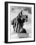 Statue of Pioneer Woman Holding Baby on Horse Led by Husband in Penn Valley Park Kansas City-null-Framed Photographic Print