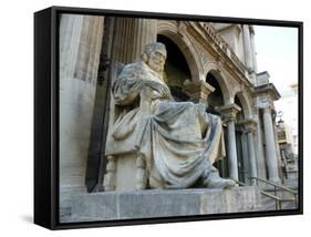 Statue of Playwright Moliere Outside Theatre, Old City, Avignon, Rhone Valley, Provence, France-David Lomax-Framed Stretched Canvas