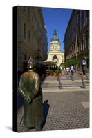 Statue of Policeman with St. Stephen's Basilica, Budapest, Hungary, Europe-Neil Farrin-Stretched Canvas