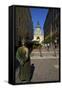 Statue of Policeman with St. Stephen's Basilica, Budapest, Hungary, Europe-Neil Farrin-Framed Stretched Canvas