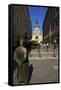 Statue of Policeman with St. Stephen's Basilica, Budapest, Hungary, Europe-Neil Farrin-Framed Stretched Canvas