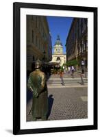 Statue of Policeman with St. Stephen's Basilica, Budapest, Hungary, Europe-Neil Farrin-Framed Photographic Print