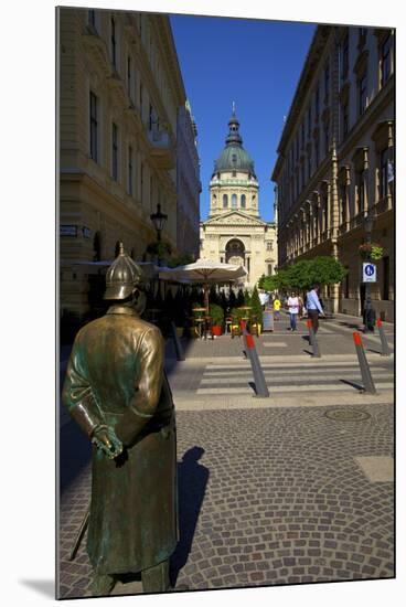 Statue of Policeman with St. Stephen's Basilica, Budapest, Hungary, Europe-Neil Farrin-Mounted Photographic Print