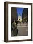 Statue of Policeman with St. Stephen's Basilica, Budapest, Hungary, Europe-Neil Farrin-Framed Photographic Print