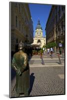 Statue of Policeman with St. Stephen's Basilica, Budapest, Hungary, Europe-Neil Farrin-Mounted Photographic Print