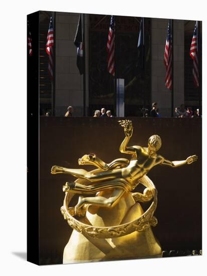 Statue of Prometheus in the Plaza of the Rockefeller Center, Manhattan, New York City, USA-Amanda Hall-Stretched Canvas