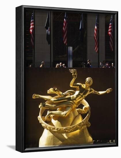 Statue of Prometheus in the Plaza of the Rockefeller Center, Manhattan, New York City, USA-Amanda Hall-Framed Photographic Print