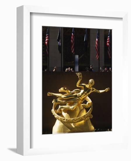 Statue of Prometheus in the Plaza of the Rockefeller Center, Manhattan, New York City, USA-Amanda Hall-Framed Photographic Print