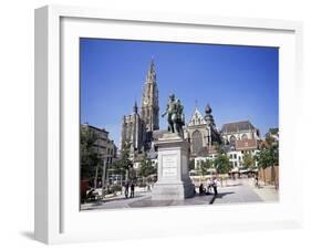 Statue of Rubens, Cathedral, and Groen Plaats, Antwerp, Belgium-Richard Ashworth-Framed Photographic Print