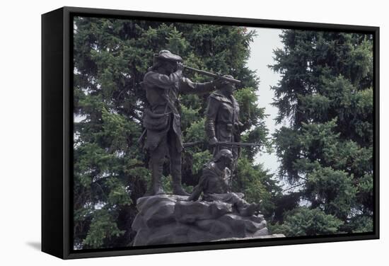 Statue of Sacagawea Guiding Lewis and Clark at Fort Benton, Montana-null-Framed Stretched Canvas