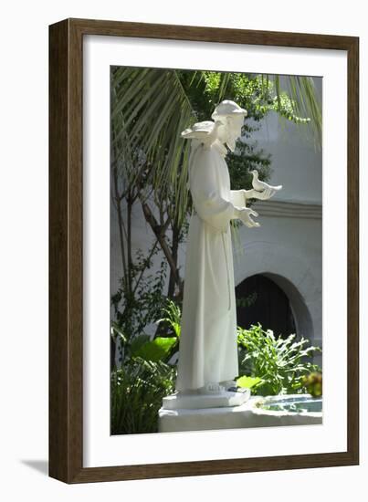 Statue of Saint Francis of Assisi in the Garden of San Diego Mission, California-null-Framed Photographic Print