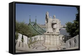 Statue of Saint Stephen Kiraly Near Liberty Bridge, Budapest, Hungary, Europe-Julian Pottage-Framed Stretched Canvas