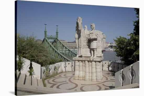 Statue of Saint Stephen Kiraly Near Liberty Bridge, Budapest, Hungary, Europe-Julian Pottage-Stretched Canvas