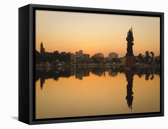 Statue of Shiva Rising Out of a Lake Sur Sagar in the Centre of Vadodara, Gujarat, India, Asia-Mark Chivers-Framed Stretched Canvas