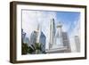 Statue of Sir Stamford Raffles and Skyline, Singapore, Southeast Asia-Peter Adams-Framed Photographic Print