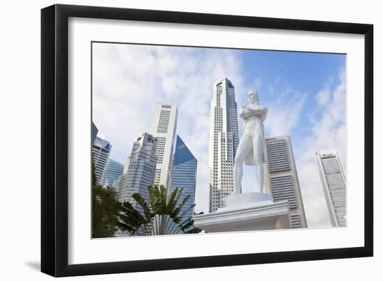 Statue of Sir Stamford Raffles and Skyline, Singapore, Southeast Asia-Peter Adams-Framed Photographic Print