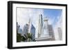 Statue of Sir Stamford Raffles and Skyline, Singapore, Southeast Asia-Peter Adams-Framed Photographic Print
