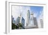 Statue of Sir Stamford Raffles and Skyline, Singapore, Southeast Asia-Peter Adams-Framed Photographic Print