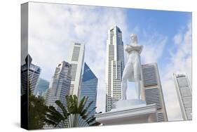 Statue of Sir Stamford Raffles and Skyline, Singapore, Southeast Asia-Peter Adams-Stretched Canvas