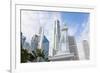 Statue of Sir Stamford Raffles and Skyline, Singapore, Southeast Asia-Peter Adams-Framed Photographic Print