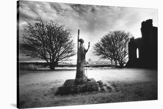 Statue of St Aiden, Lindisfarne Priory, Northumberland, England-Simon Marsden-Stretched Canvas