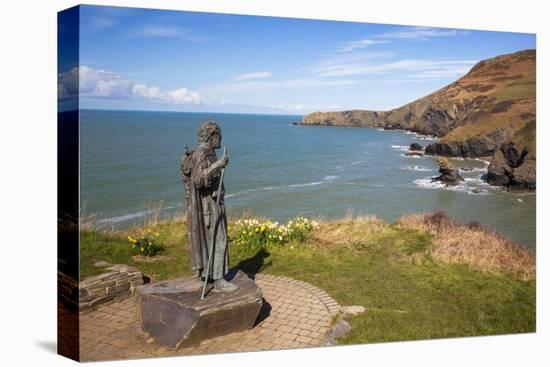 Statue of St. Carannog, Llangrannog Beach, Ceredigion (Cardigan), West Wales, Wales, UK-Billy Stock-Stretched Canvas