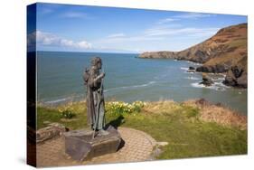 Statue of St. Carannog, Llangrannog Beach, Ceredigion (Cardigan), West Wales, Wales, UK-Billy Stock-Stretched Canvas